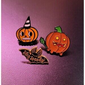 Halloween pumpkin bat enamel pin set of 3